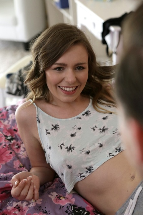 Cute young girls Carolina Sweets & Alex Blake get talked into a threesome