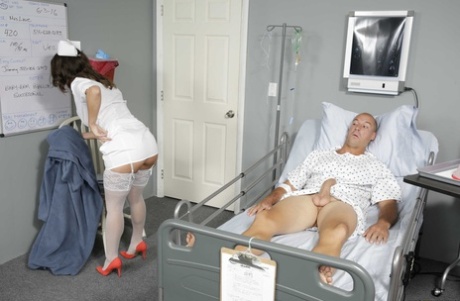 Hungarian nurse Lily Love rides a patient's manhood & fucks it with her big breasts