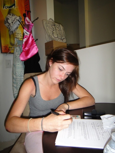 Likable girl Emma Stoned in leggings lets man take pictures of tiny titties