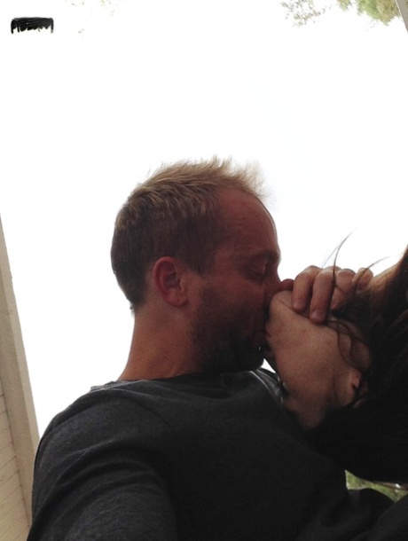 Likable girl Emma Stoned in leggings lets man take pictures of tiny titties