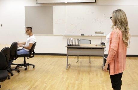 Naughty teacher Pristine Edge gets femininity fucked by student while janitor mops