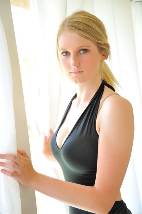 Adorable blonde Summer reveals her cunt and asshole before toying herself