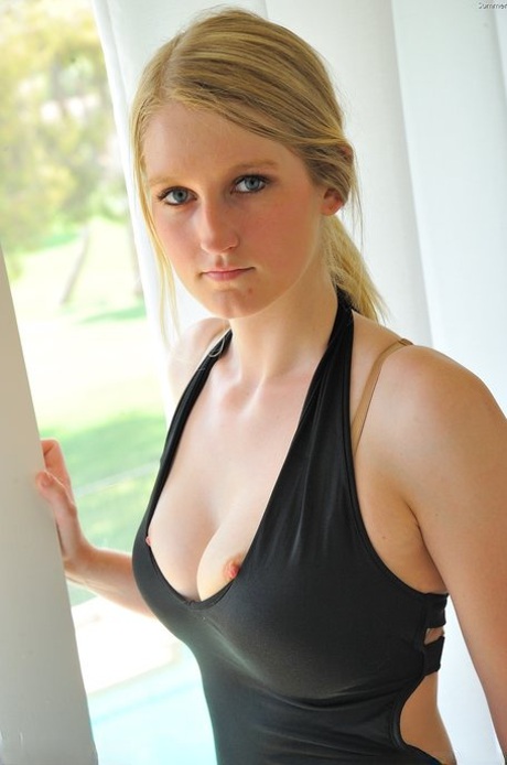 Adorable blonde Summer reveals her cunt and asshole before toying herself