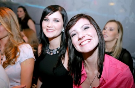 Club going girls lose their clothes while blowing male dancers