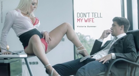 Blonde secretary Victoria Summers seducing office intimacy in long black skirt