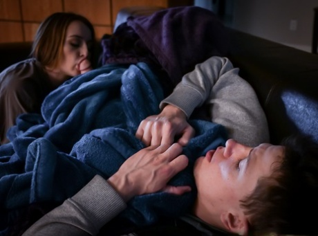 Attractive young adult Danni Rivers bangs her step brother on the couch during power outage