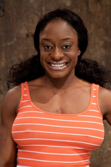 Muscular ebony Kelli Provocateur exposes her big breasts & gets tied up & fucked