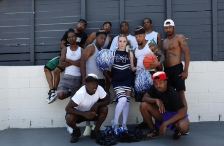 Young adult cheerleader Arietta Adams gets nailed in an interracial gangbang