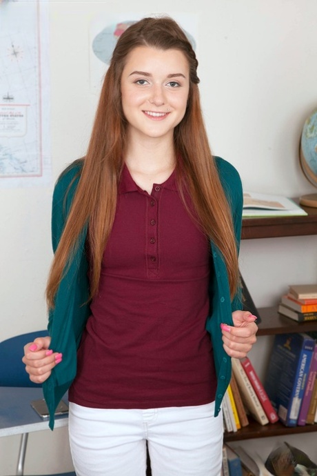 Young adult authentic Alex Mae flaunts her small titties and rubs her femininity in a solo