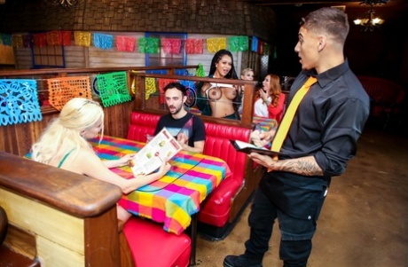 American MILFs sharing a huge manhood in a public interracial foursome