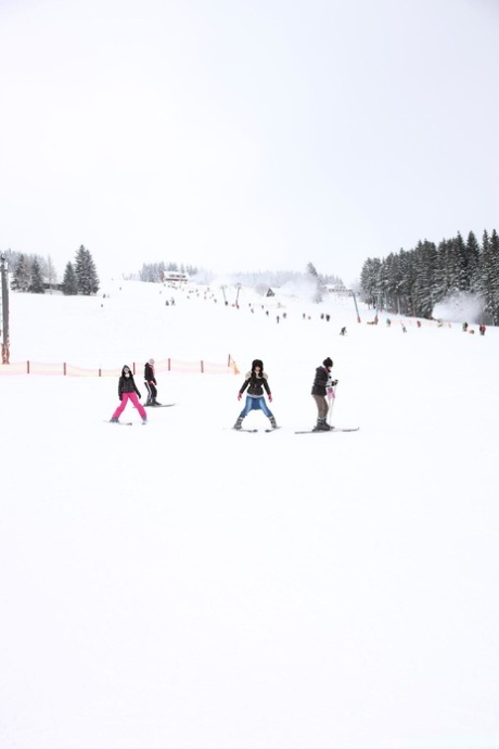 Lesbians Linda O, Betty K, Nicoletta H & Lilly P strip & passionate after skiing