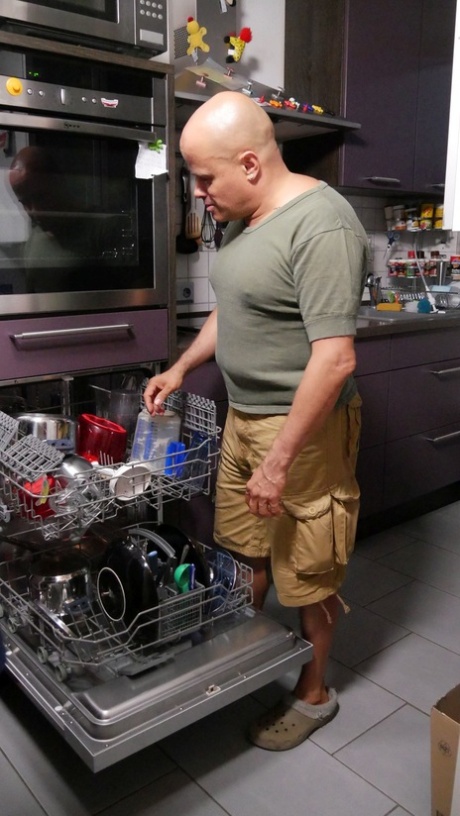 Purple haired mommy tastes her hubby's manhood and gets rammed on a couch