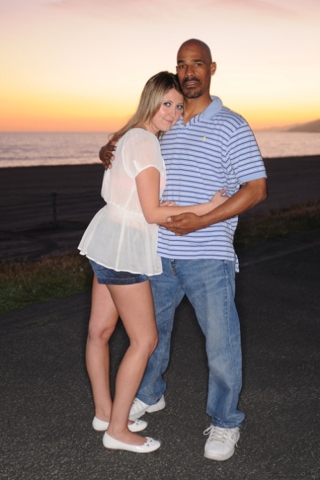 Attractive blonde gets her pretty white femininity nailed by black stepdad & his friend