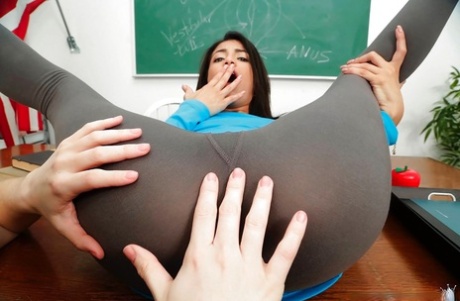 Busty lesbians in yoga pants finger spread cunts until they squirt