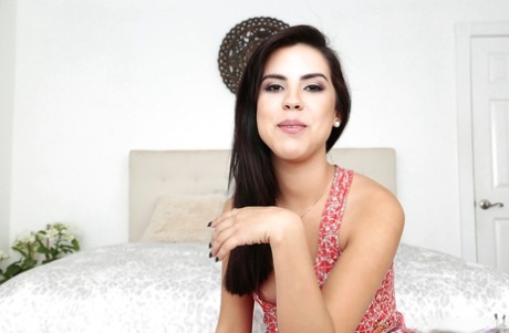 Petite authentic brunette Lilith Shayton revealing tiny breasts while undressing