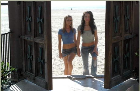 Naughty teens with small breasts getting their slits fucked in a gangbang