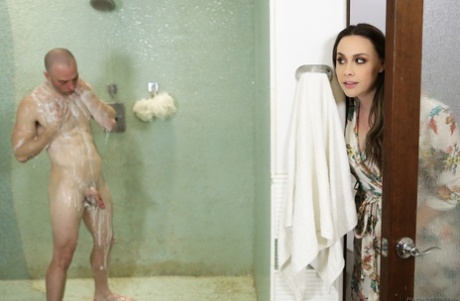 Chanel Preston seduces her stepson in lingerie as he gets out of the shower