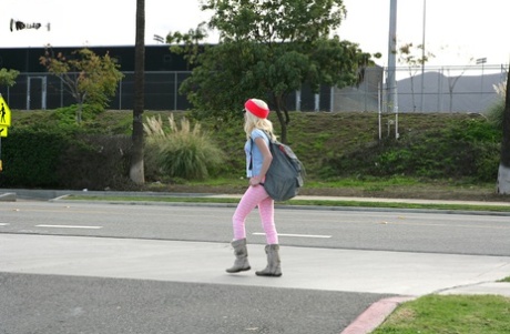 Innocent blonde schoolgirl Piper Perri is all tease on walk home from school