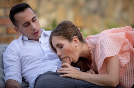 Authentic girl Mary Rock rides her lover's manhood outdoors after wine and foreplay