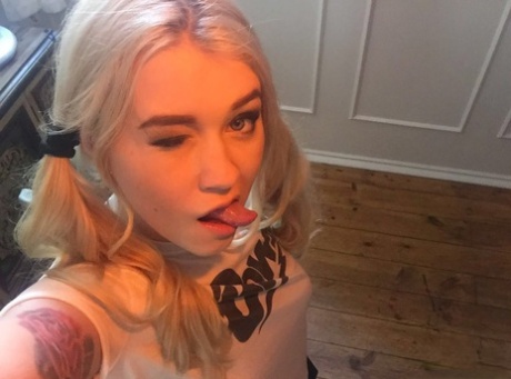 Beautiful blonde slut Misha Cross takes a selfie fully clothed and stark natural