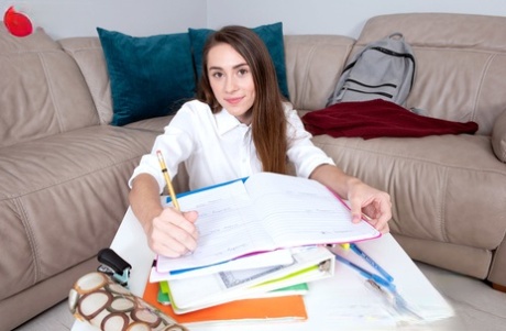 18 year old schoolgirl Mackenzie Mace takes a study break to masturbate