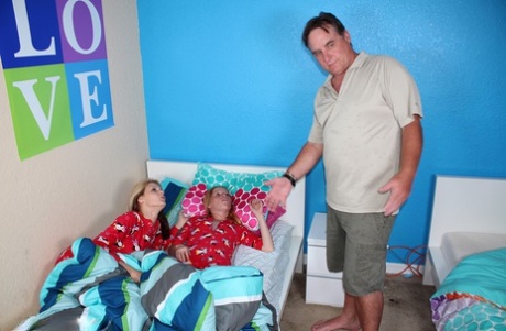 Tiny young adult girls Alyssa & Hope show small breasts and give manual stimulation in attractive 3some