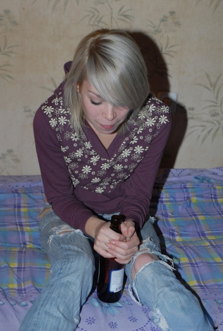 Authentic blonde Alice bends over a guy and sucks his manhood before riding it