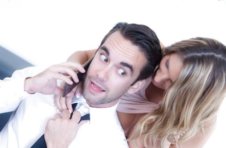 Blonde pornstar August Ames receiving cumshot on curves after banging big manhood