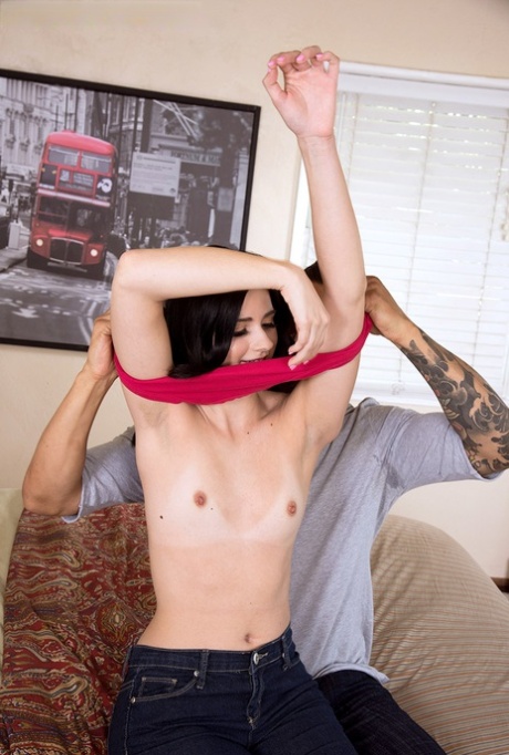 Adorable young adult Violet Rain ha her flat chest exposed as she's stripped natural