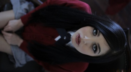 Seductive schoolgirl Zoey Kush displays her young adult femininity & tiny breasts in uniform