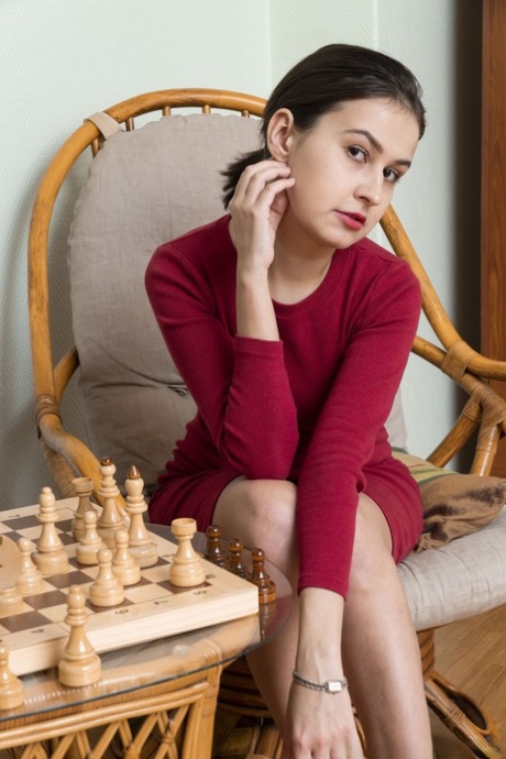 Dark haired young adult with hairy armpits Eva Black strips and toys her bush