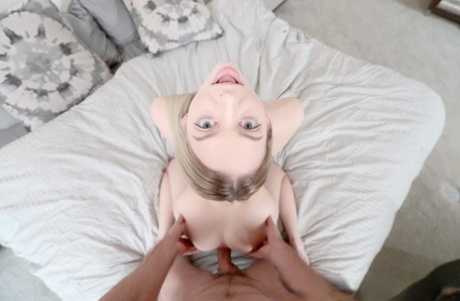 Delightful blonde young adult Lily Larimar spreads her legs for a stiff boner