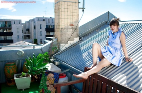 Authentic girl Marianna removing dress and underwear outdoors