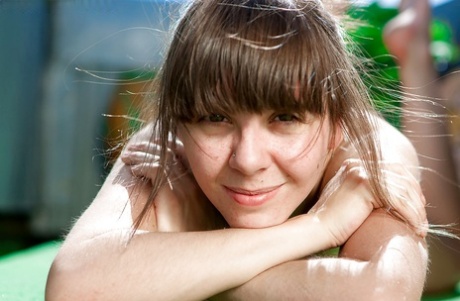 Authentic girl Marianna removing dress and underwear outdoors