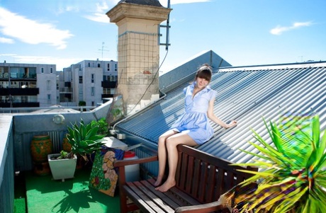 Authentic girl Marianna removing dress and underwear outdoors