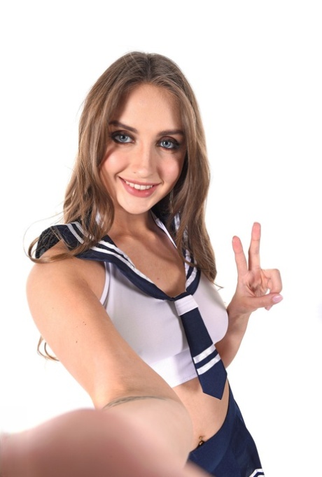 Solo model Lena Reif strips off her cute uniform only to put it back on again