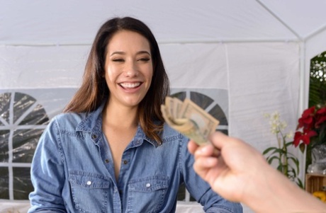 Beautiful farmer's wife Eva Lovia gets rammed at the vegetable market