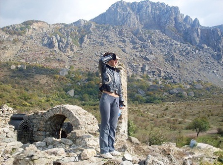 Brunette chick Viktoria poses totally natural indoors and outdoors