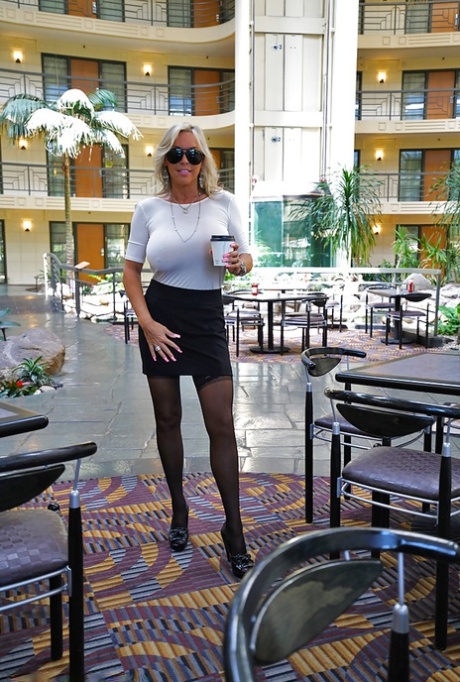 Older blonde housewife Sandra Otterson freeing massive babe type breasts