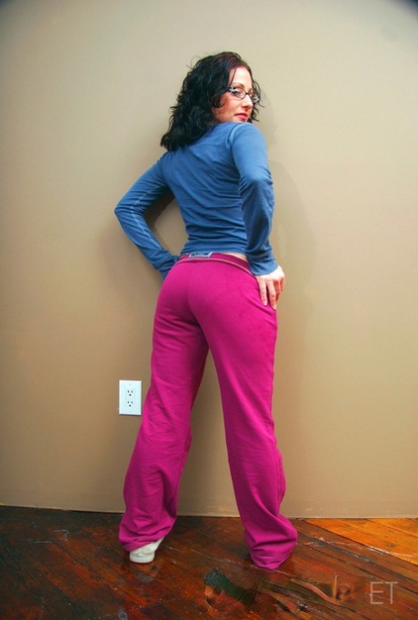 Attractive mature Jordana leaves glasses on & takes clothes off to show her big breasts