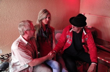 Skinny hooker in micro skirt and mesh gloves fucks an older intimacy tourist