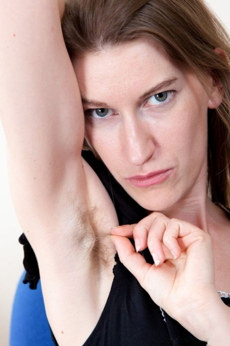 Skinny authentic Katie Daze reveals her bushy twat and poses in stockings