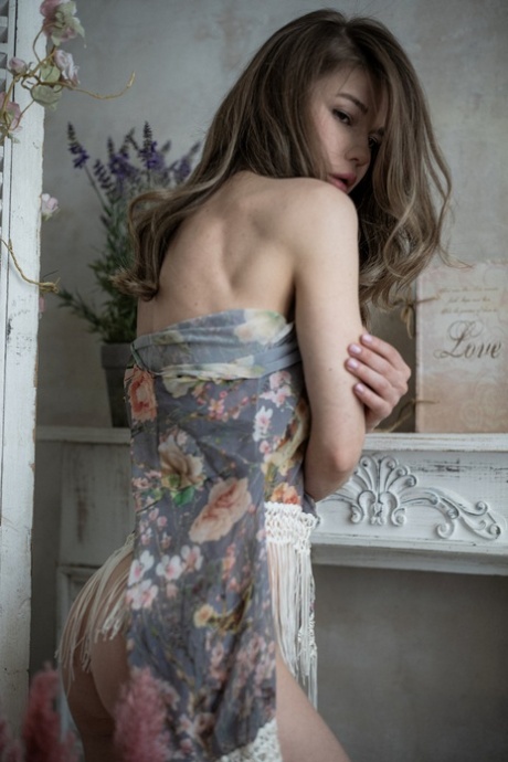 Breathtaking girl Katia exposing her small breasts & skinny body in a solo