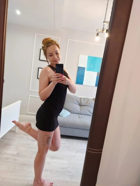 Playful ginger authentic exposes her tiny breasts in her selfie compilation