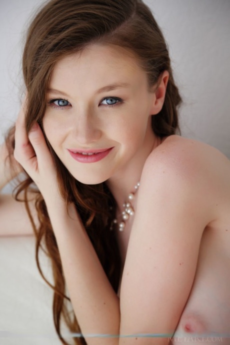 Brunette babe Emily Bloom frees tiny teen tits and bald twat from lingerie